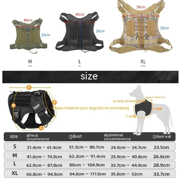 Adjustable Camouflage Tactical Nylon Dog Harness & Leash